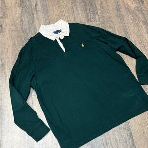 Vintage Polo by Ralph Lauren Forest Green Long-Sleeve Rugby Shirt Cream Collar